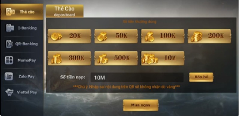Phương thức nạp tiền tại cổng game siêu nhanh