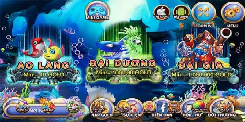 Sảnh minigame nhộn nhịp người chơi tham gia giải trí