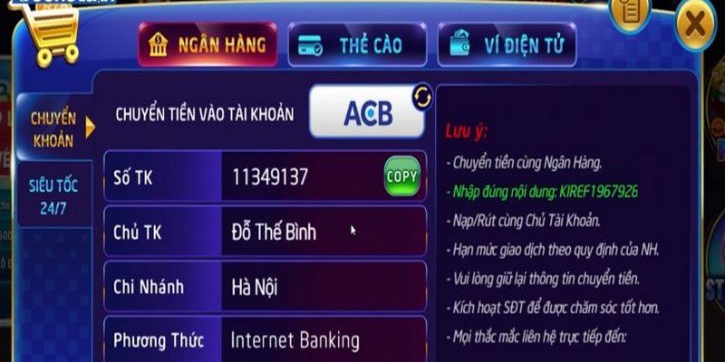 Nạp tiền vào Zet 68 với nhiều phương thức khác nhau